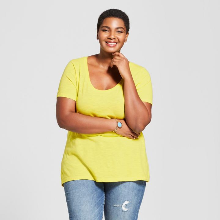 Women's Plus Size Scoop Neck Short Sleeve T-shirt - Ava & Viv Light Green