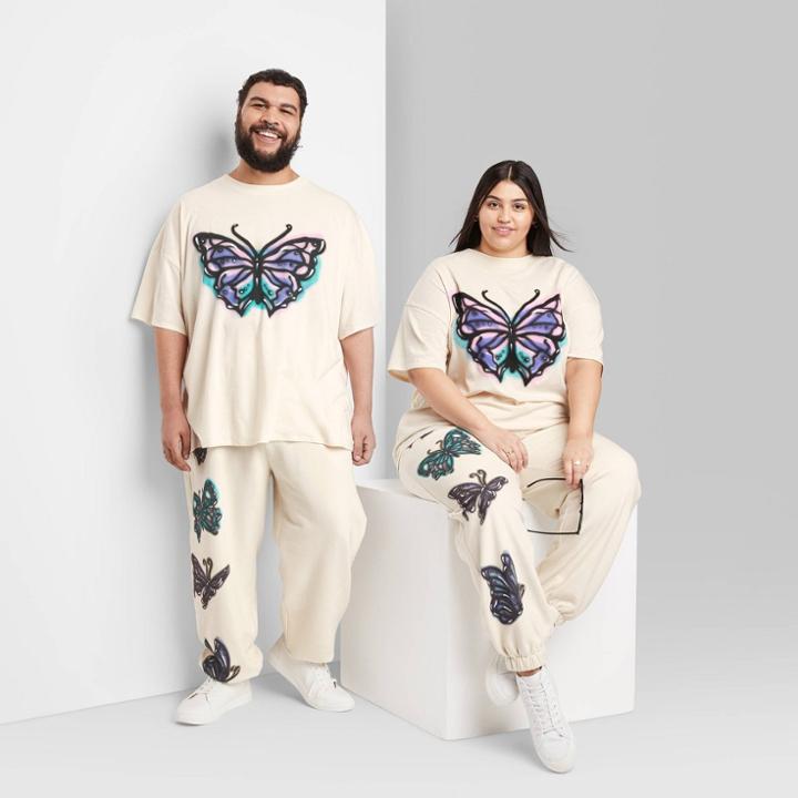 Plus Size Short Sleeve Oversized T-shirt - Wild Fable Almond Butterfly