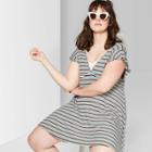 Women's Plus Size Striped Flutter Short Sleeve Deep V-neck Knit Dress - Wild Fable 2x,