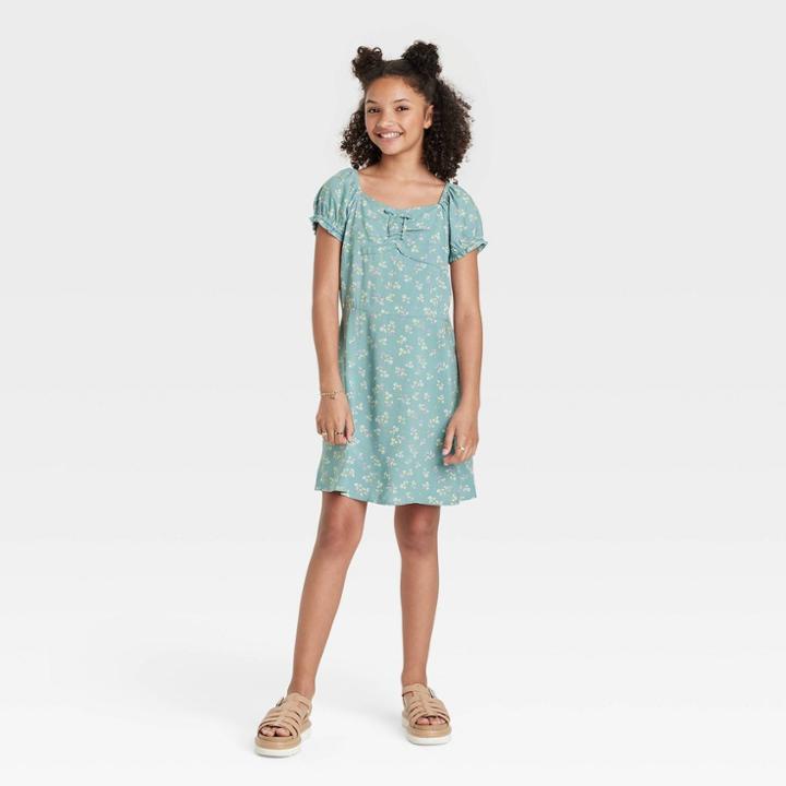 Girls' Puff Sleeve Dress - Art Class Teal Floral
