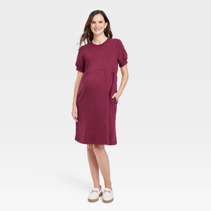 Short Sleeve Sweatshirt Maternity Dress - Isabel Maternity By Ingrid & Isabel Red
