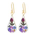 Target Women's Gold Over Sterling Silver Pressed Flowers Teardrop Earrings,