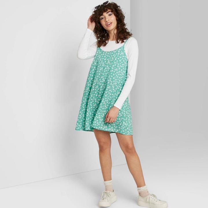 Women's Floral Print Sleeveless Swing Dress - Wild Fable Green