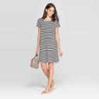 Women's Striped Regular Fit Short Sleeve Crewneck Shift Dress - A New Day Black/white