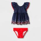 Petitebaby Girls' Short Sleeve Eyelet Rash Guard Set - Cat & Jack Navy 9m, Girl's, Blue