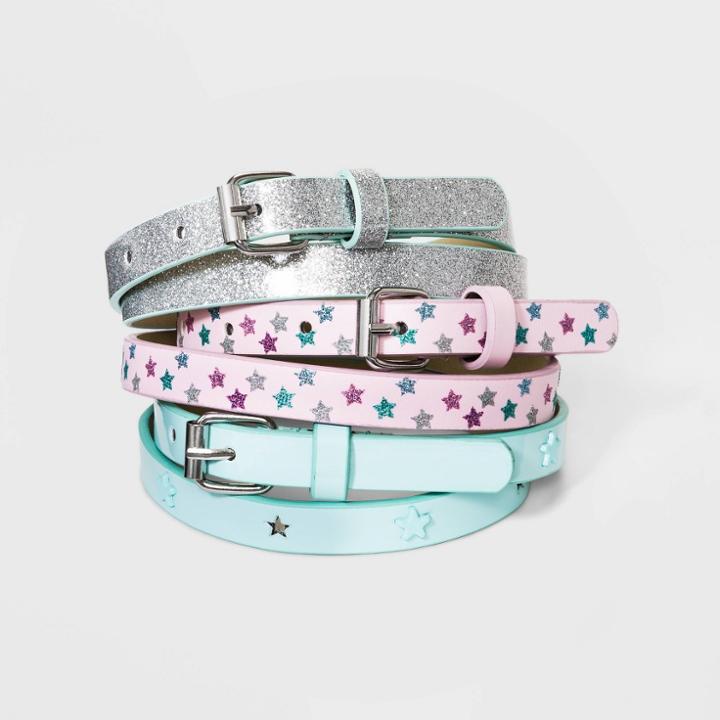 Girls' 3pk Glitter And Star Belt - Cat & Jack S, Girl's, Size: Small,