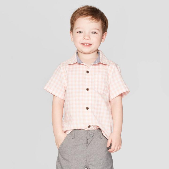 Toddler Boys' Gingham Short Sleeve Button-down Shirt - Cat & Jack Pink
