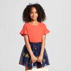 Girls' Smocked Short Sleeve Top - Cat & Jack Orange