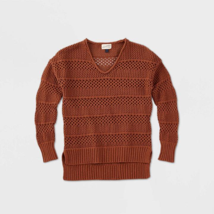 Women's Crewneck Mesh Pullover - Universal Thread Brown