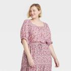 Women's Plus Size Short Sleeve Square Neck Shirt - Knox Rose Red Floral