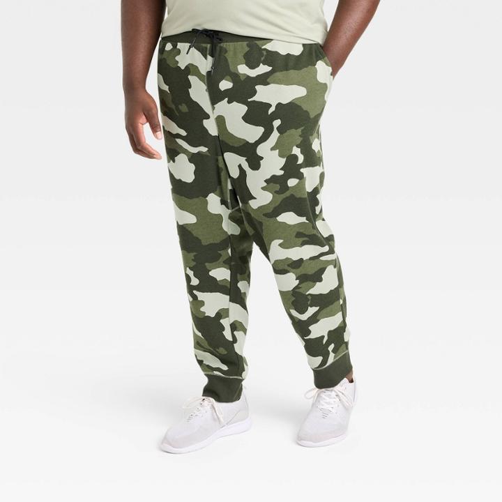 Men's Big & Tall Cotton Fleece Joggers - All In Motion Olive Camo Print 2xl, Green Green Print