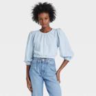 Women's 3/4 Sleeve Bubble Hem Top - A New Day Blue