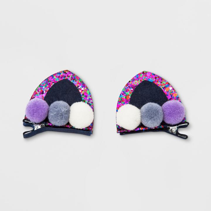Girls' Glitter Pom Pom Cat Ear Clip - Cat & Jack Navy (blue)