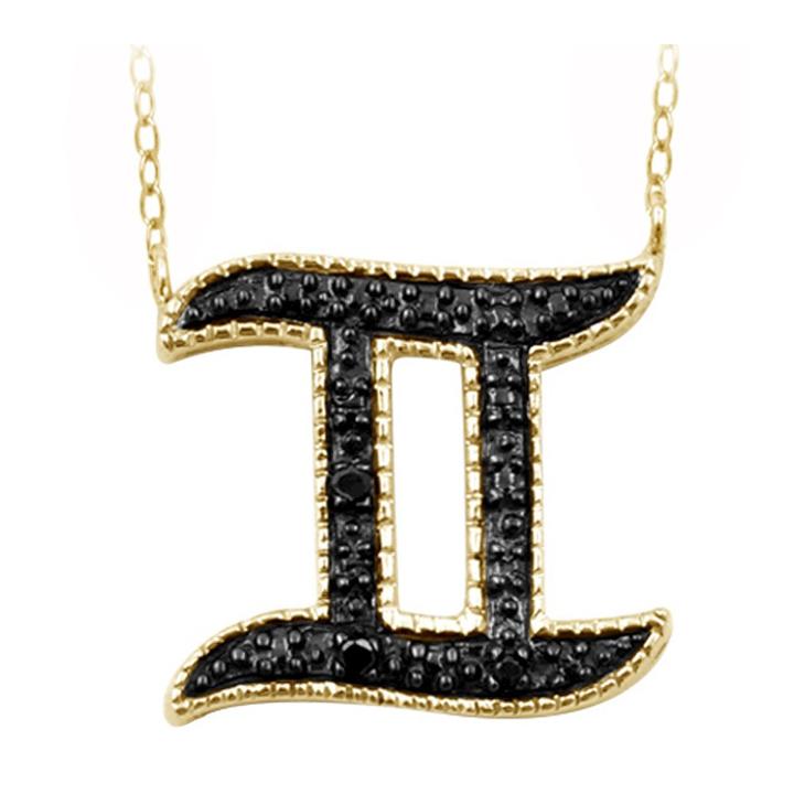 Target Women's Accent Round-cut Black Diamond Pave Set Gemini Zodiac Pendant - Yellow