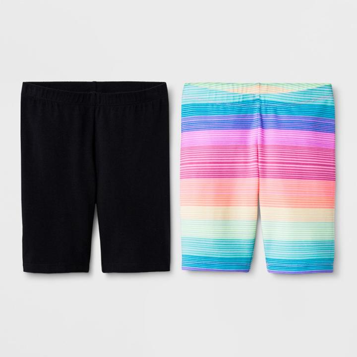 Girls' 2pk Mid-length Bike Shorts - Cat & Jack Black/rainbow