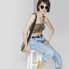 Women's Animal Print Ruched Front Cropped Tube Top - Wild Fable Black/tan