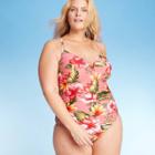 Women's Plus Size Island Escape V-wire One Piece Swimsuit - Kona Sol Pink Floral 16w, Women's,