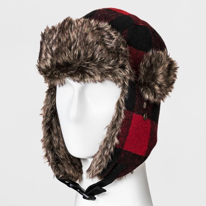 Men's Faux Fur Trim Brushed Trapper Hat - Goodfellow & Co Red/black