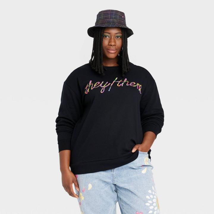 Ev Lgbt Pride Pride Adult Plus Size They/them Pronoun Pullover Sweatshirt - Black