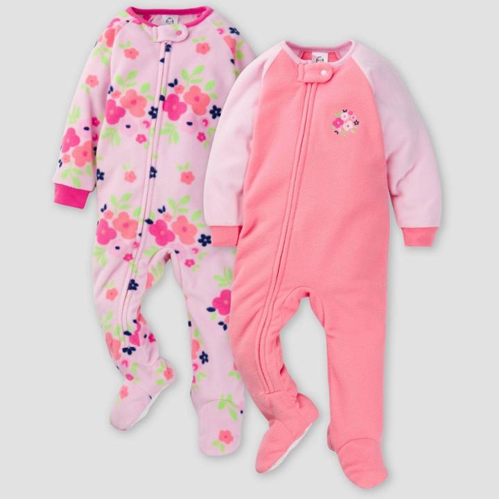 Gerber Baby Girls' Floral Blanket Sleeper Footed Pajama - Pink