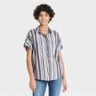 Women's Striped Dolman Short Sleeve Button-down Shirt - Universal Thread Gray