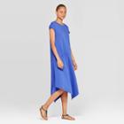 Target Women's Short Sleeve Scoop Neck Asymmetric Knit Dress Midi Shirtdress - Prologue Cobalt