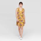Women's Floral Print Sleeveless Lace Trim V-neck Dress - Xhilaration Mustard