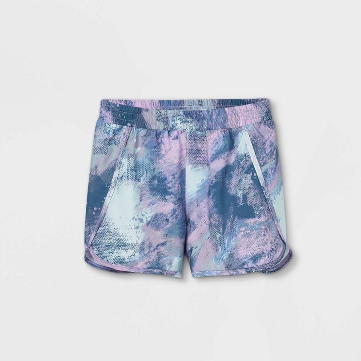 Girls' Run Shorts - All In Motion Aqua/tie-dye S, Blue/tie-dye