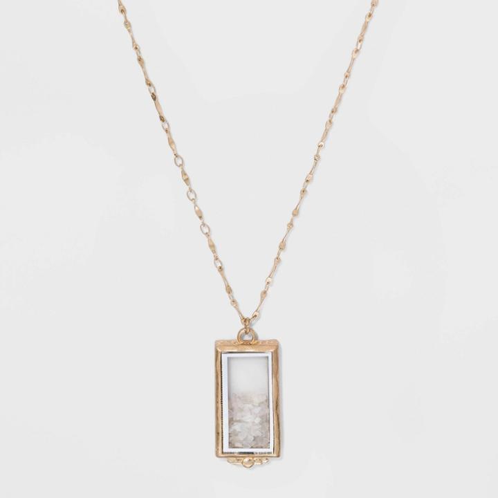 Boxed Shaker Pendant With Rose Quartz, Moonstone, Mother Of Pearl, And Pearl Semi-precious Stones Pendant Necklace - Universal Thread Pink, Women's