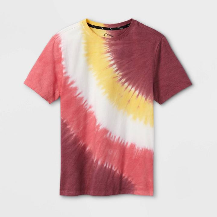 Boys' Diagonal Tie-dye Short Sleeve T-shirt - Art Class Maroon/coral/gold