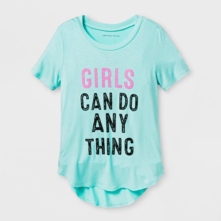 Grayson Social Girls' Girls Can Do Anything Graphic Short Sleeve T-shirt - Green