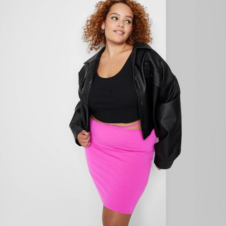 Women's Plus Size Strappy Bodycon Mini Skirt - Wild Fable Magenta