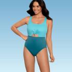 Women's Slimming Control Tie-front Cut Out One Piece Swimsuit - Beach Betty By Miracle Brands Green