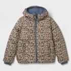 Girls' Floral Print Short Puffer Jacket - All In Motion Olive Green