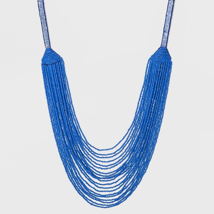 Beaded Seedbead Long Necklace - A New Day Blue