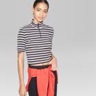 Women's Basic Sleeve Quarter Zip Boxy T-shirt - Wild Fable Black/white
