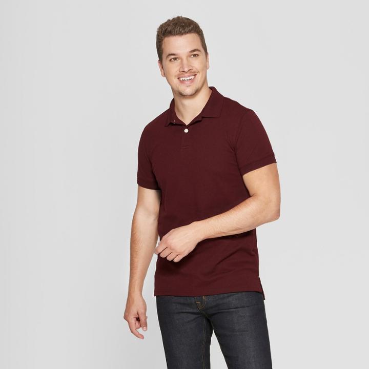 Men's Standard Fit Short Sleeve Pique Polo Shirt - Goodfellow & Co Pomegranate