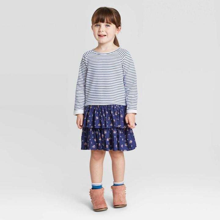 Oshkosh B'gosh Toddler Girls' Stripped Floral Dress - Blue 12m, Toddler Girl's