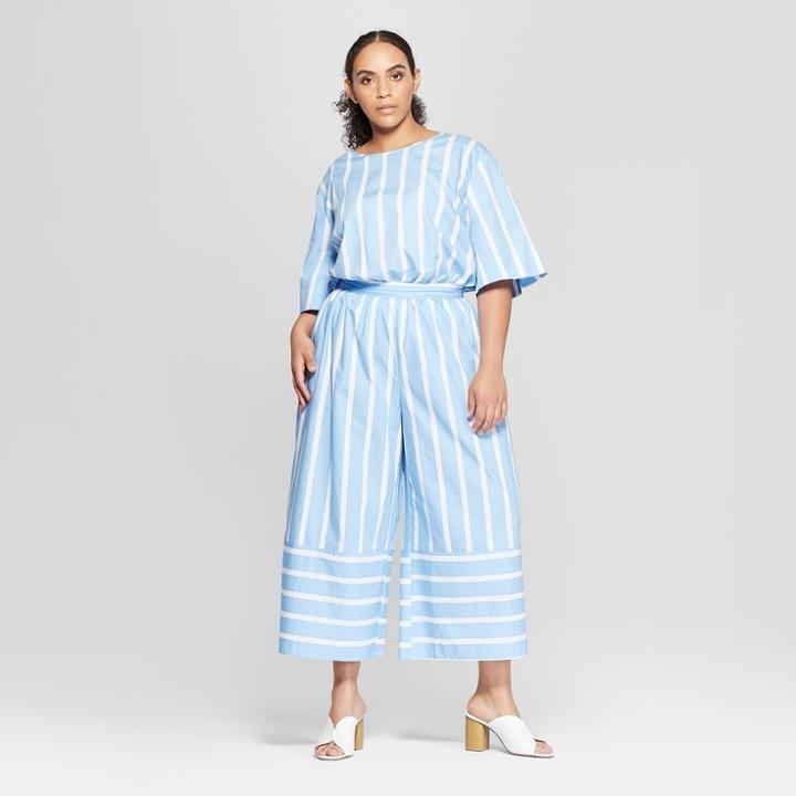 Women's Plus Size Striped Wide Leg Colorblocked Culottes - Who What Wear Blue X