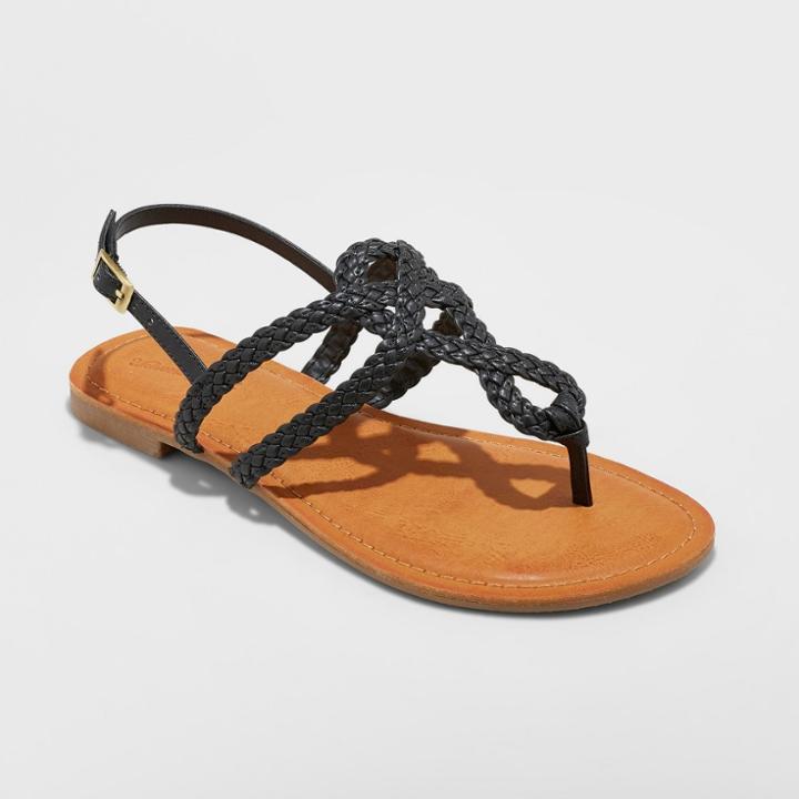 Women's Jana Braided Wide Width Thong Ankle Strap Sandal - Universal Thread Black 6w,