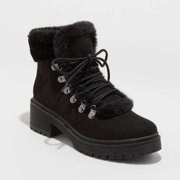 Women's Betsy Faux Fur Hiking Boots - A New Day Black