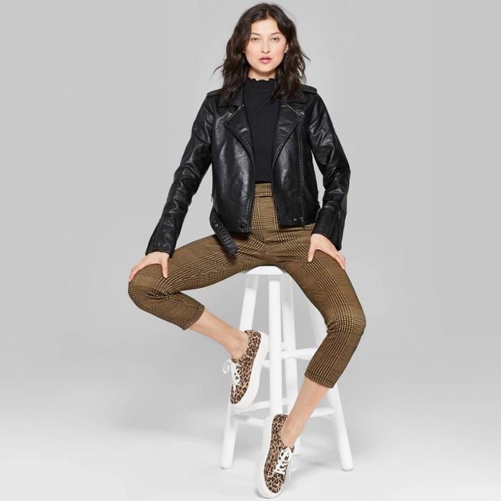 Women's Plaid High-rise Skinny Pants - Wild Fable Gold