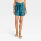Women's High-rise Utility Paperbag Shorts - A New Day Teal Blue
