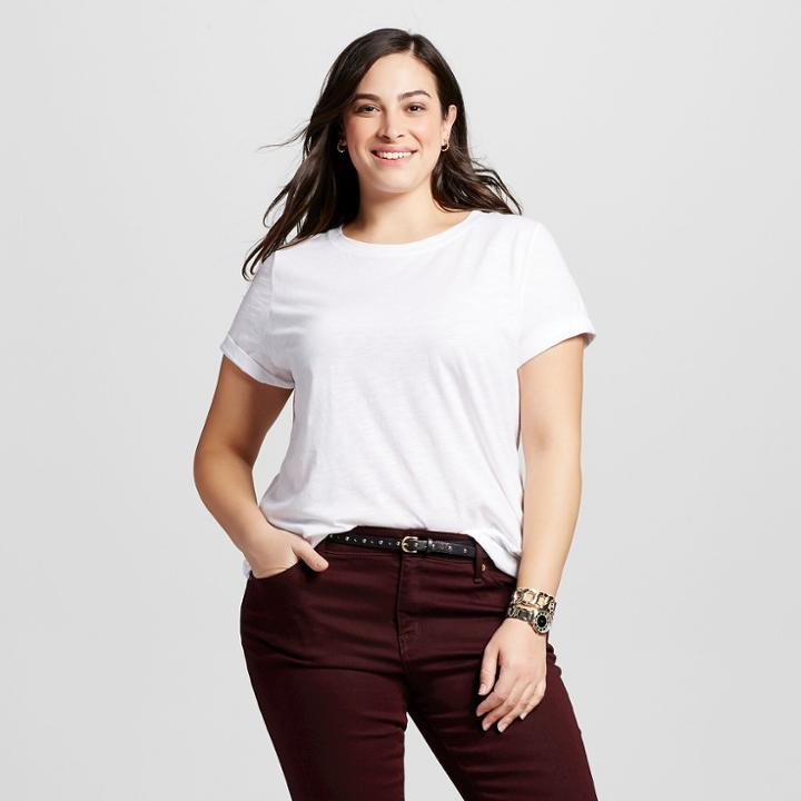 Women's Plus Size Crew Neck T-shirt - Ava & Viv White