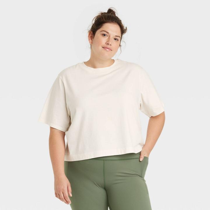 Women's Plus Size Supima Cotton Short Sleeve Top - All In Motion Cream