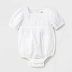 Baby Girls' Linear Eyelet Bubble Sleeve Romper - Cat & Jack White Newborn