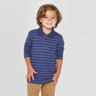 Toddler Boys' Long Sleeve Striped Jersey Polo T-shirt - Cat & Jack Navy 12m, Boy's, Blue