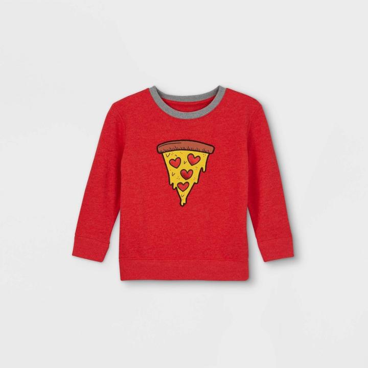 Toddler Boys' Valentine's Day Pizza Hearts Fleece Pullover Sweatshirt With Elbow Patches - Cat & Jack Red