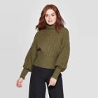 Women's Dolman Long Sleeve Mock Turtleneck Mitered Stitch Pullover Sweater - Prologue Olive L, Women's, Size:
