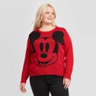 Women's Disney Mickey Face Plus Size Pullover Sweater (juniors') - Red 1x, Women's,